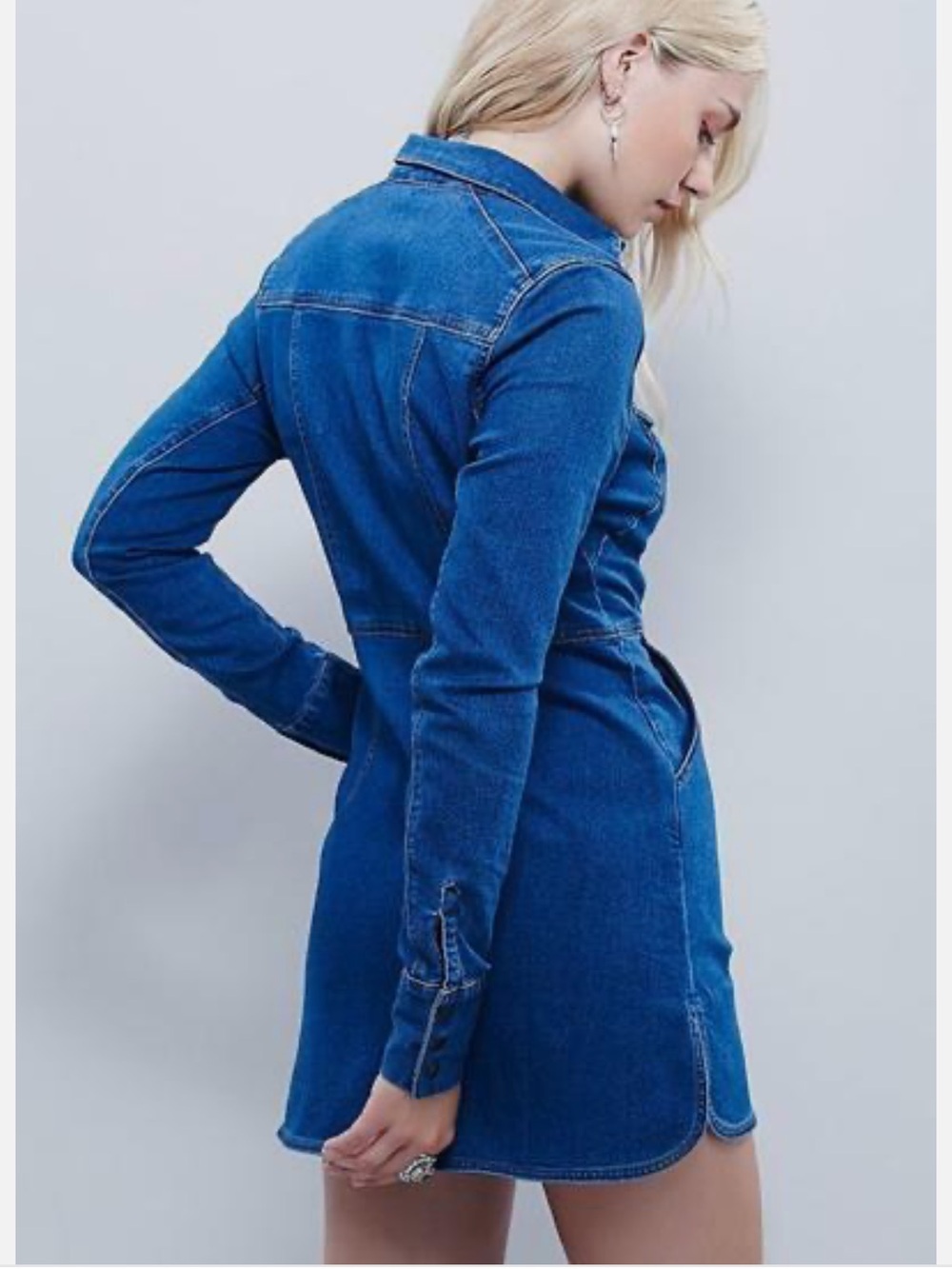 Free People Dynomite Stretch Denim Mini Dress Size M Western Retro 70s
